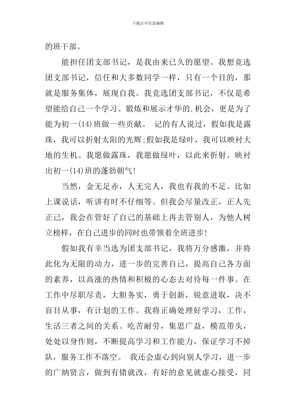 初中团支部书记竞选稿范文_第3页