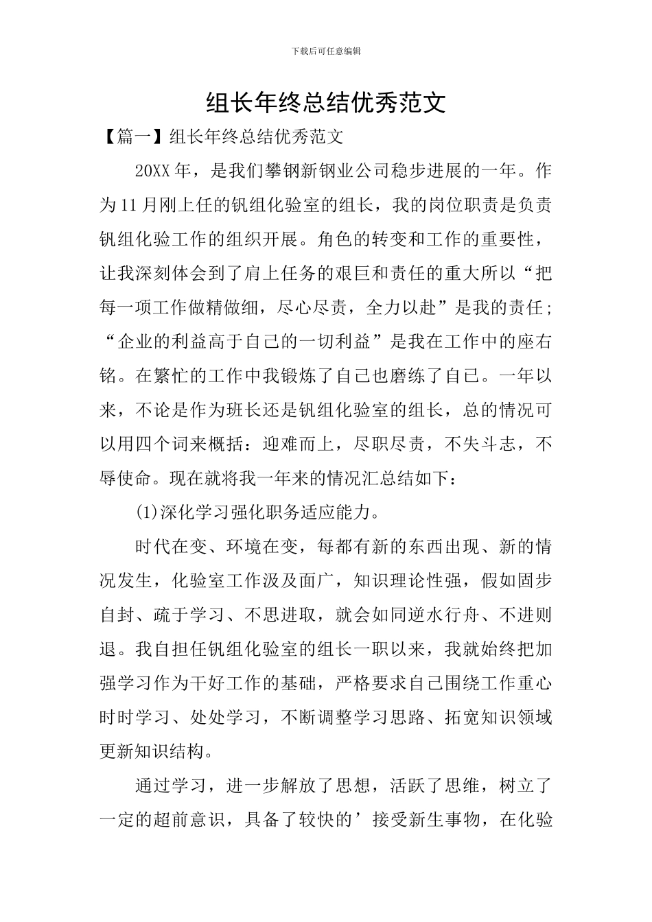 组长年终总结优秀范文_第1页