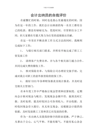 会计出纳员的自我评价