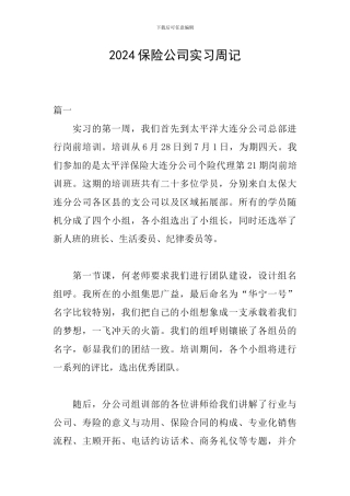 2024保险公司实习周记
