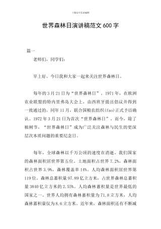 世界森林日演讲稿范文600字