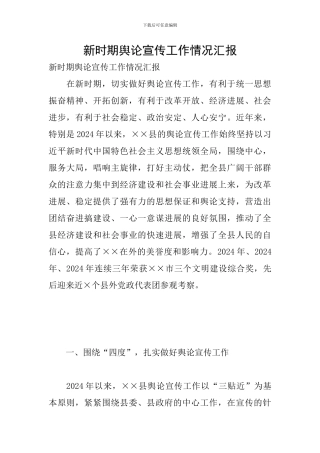 新时期舆论宣传工作情况汇报