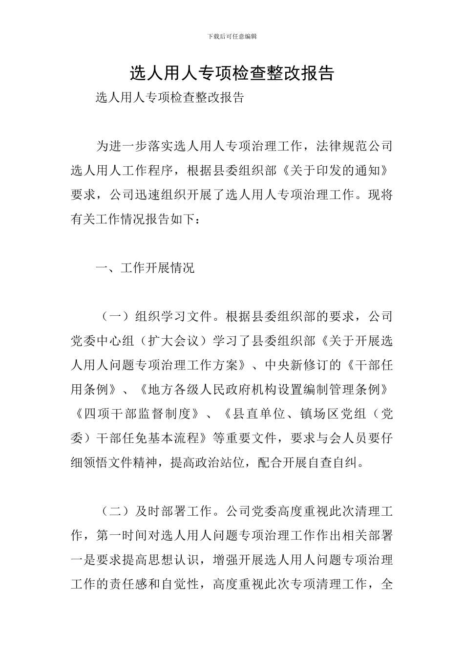 选人用人专项检查整改报告_第1页