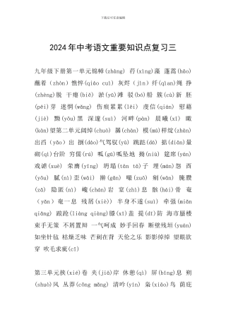 2024年中考语文重要知识点复习三