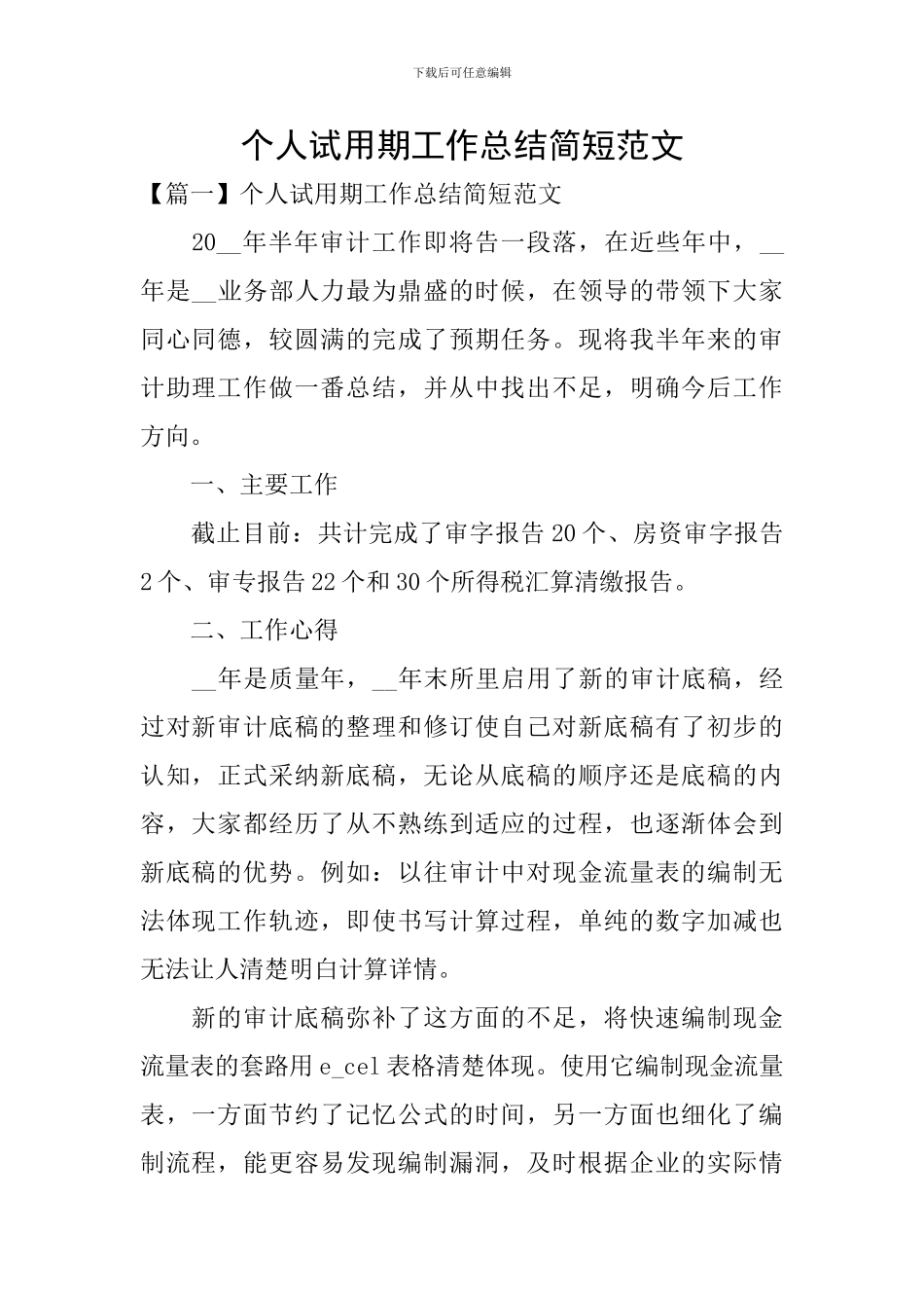 个人试用期工作总结简短范文_第1页