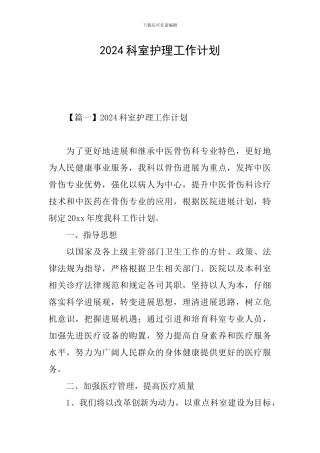 2024科室护理工作计划