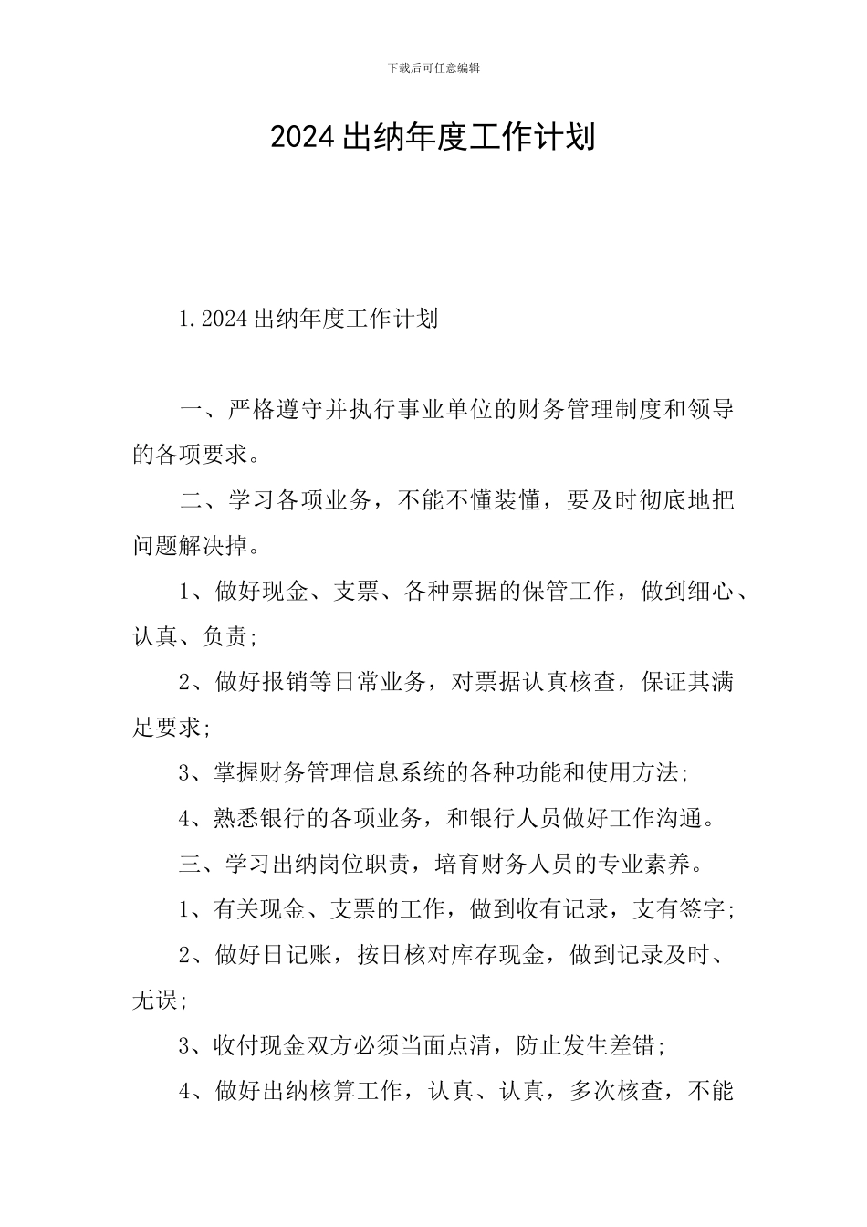 2024出纳年度工作计划_第1页