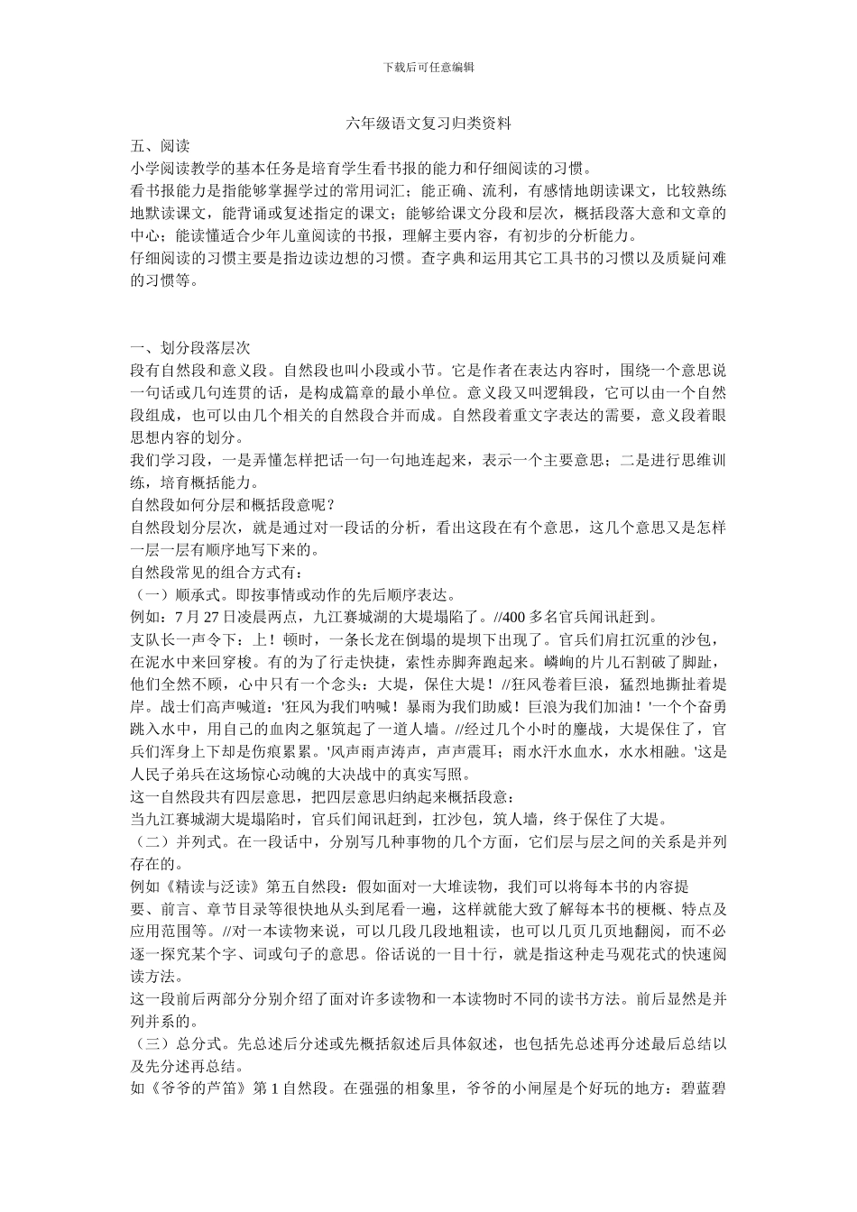六年级语文复习归类资料—阅读理解练习_第1页