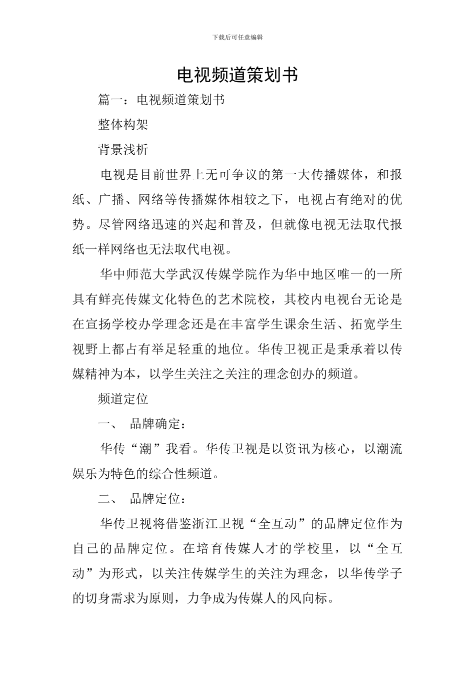 电视频道策划书_第1页
