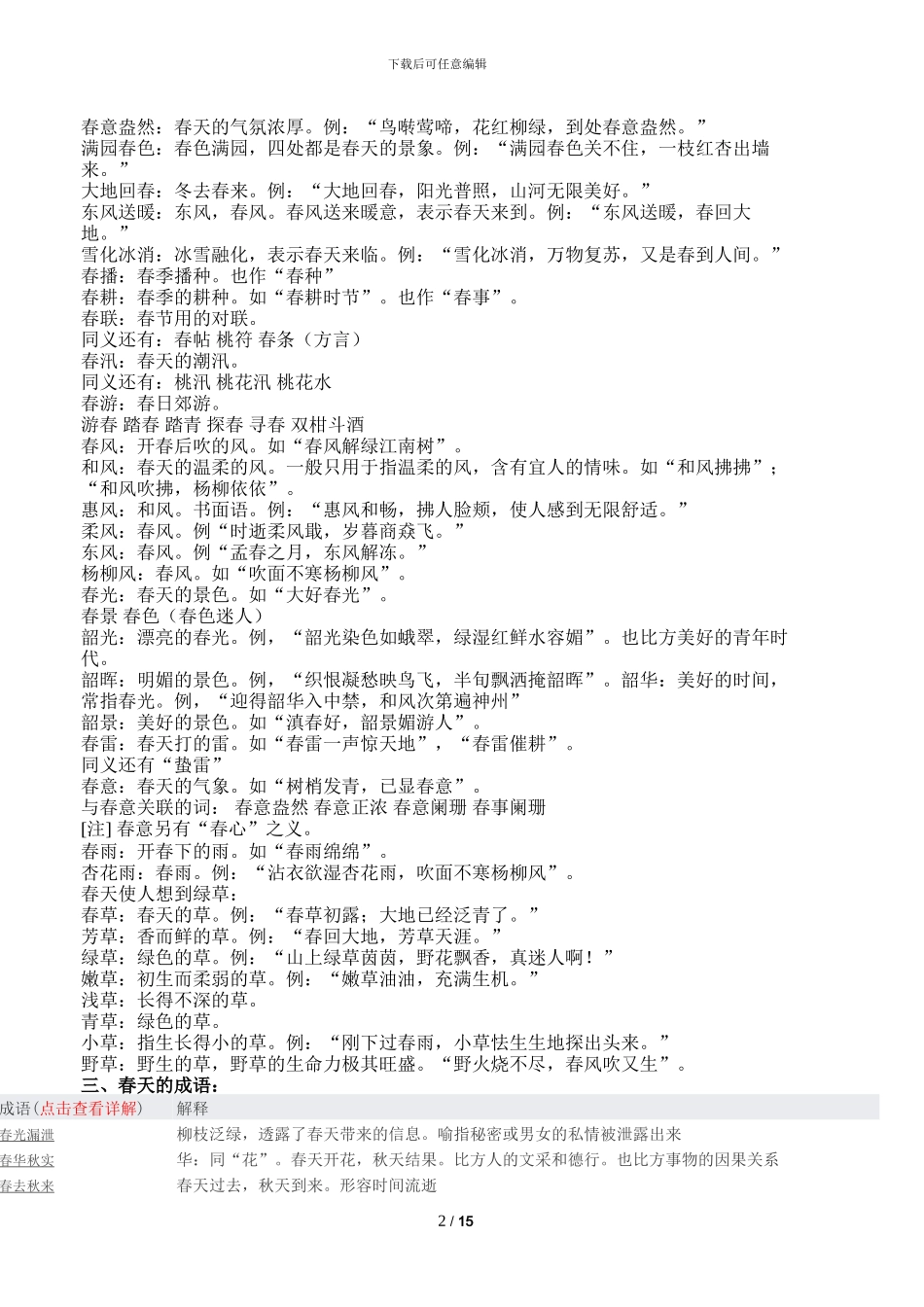 描写春天的诗及词语小学语文知识点总结_第2页