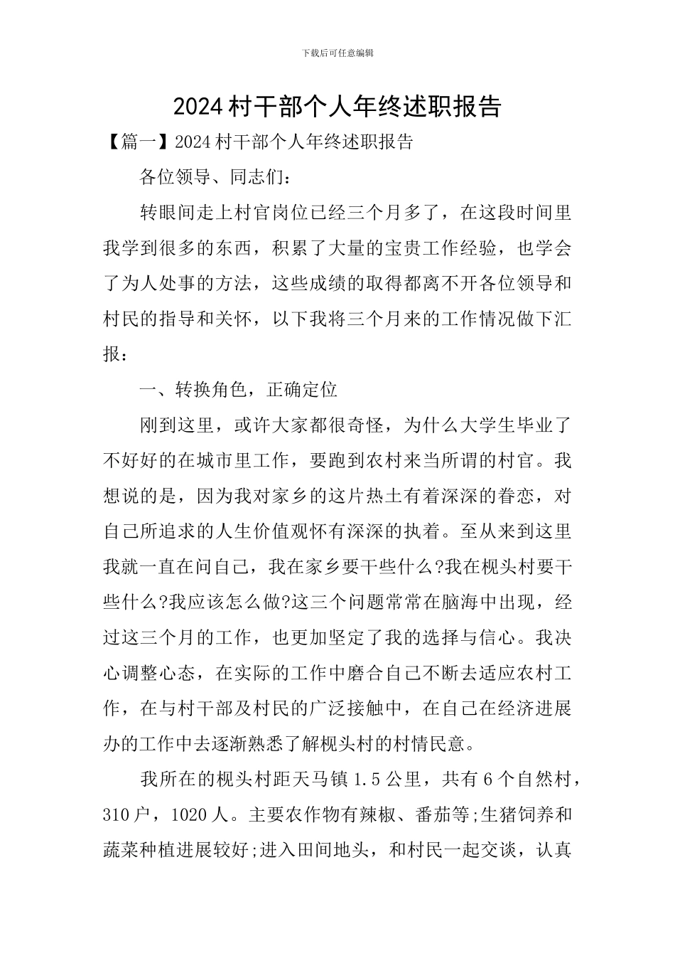 2024村干部个人年终述职报告_第1页
