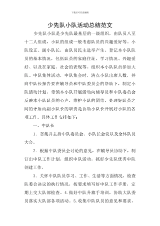 少先队小队活动总结范文