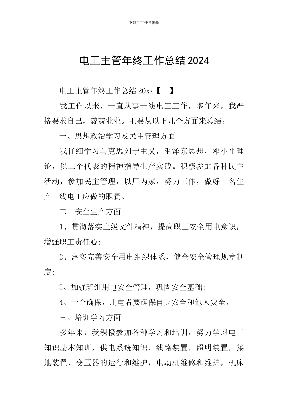 电工主管年终工作总结2024_第1页