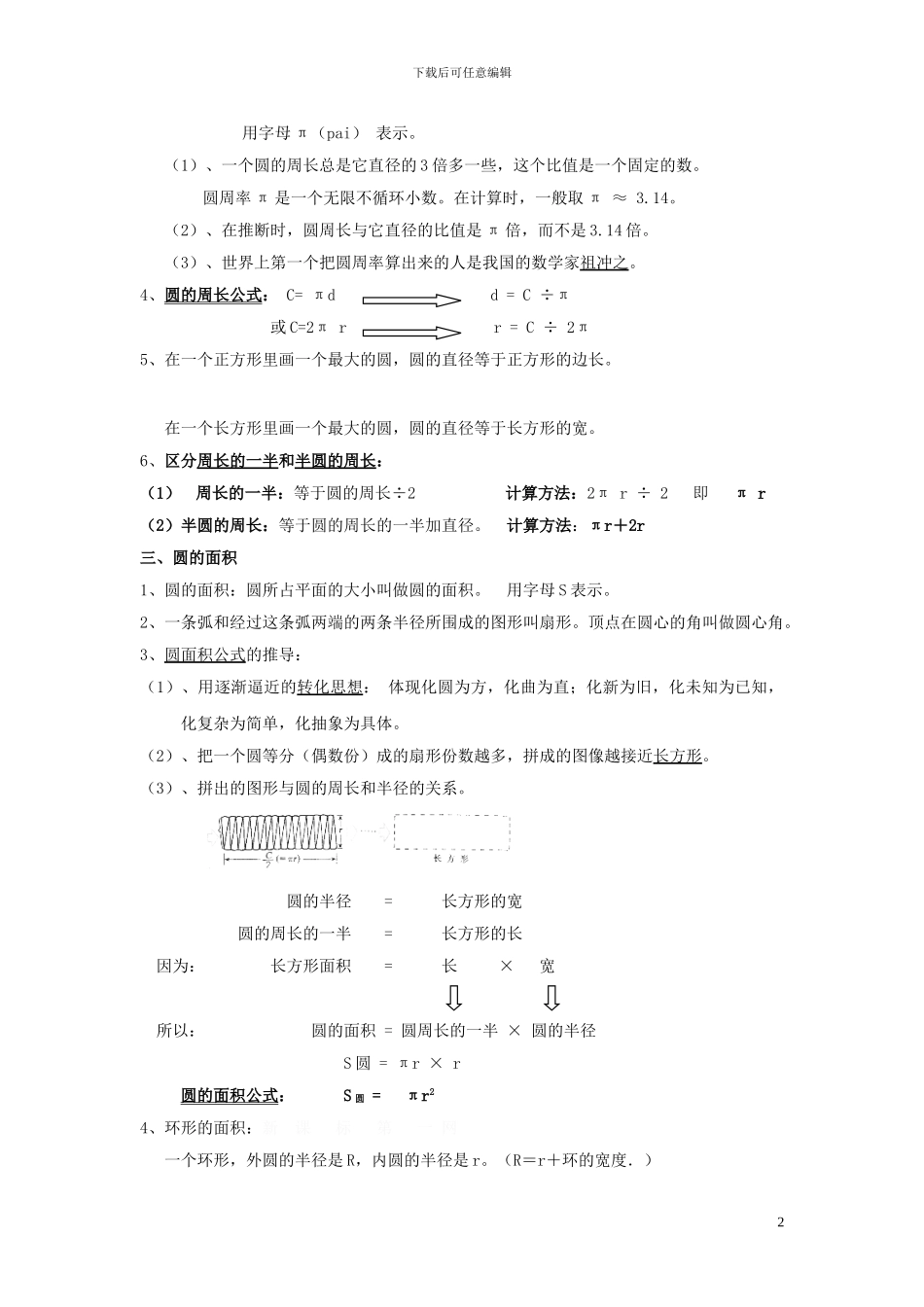 六年级人教版第十一册《圆》期末复习要点及练习含答案解析_第2页