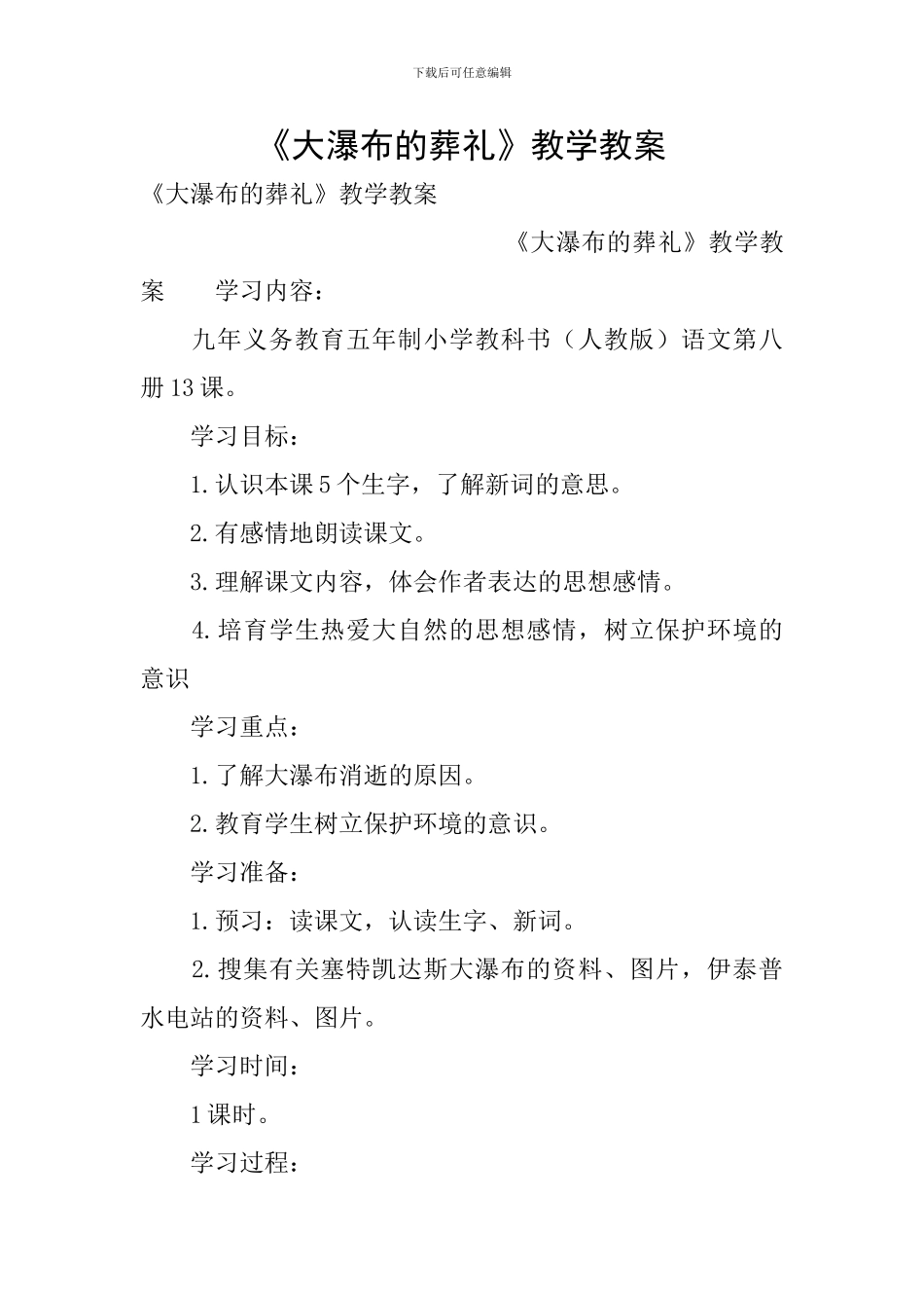 《大瀑布的葬礼》教学教案_第1页
