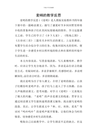 麦哨的教学反思
