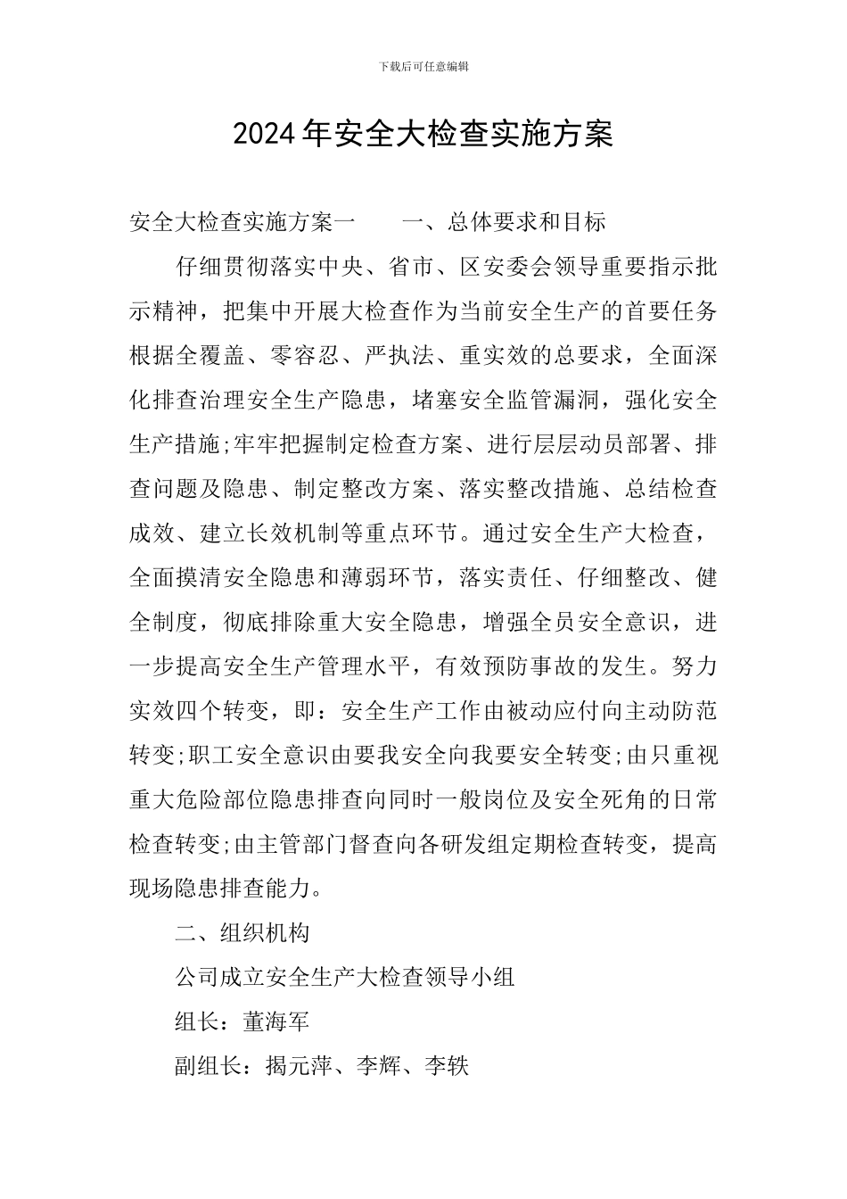 2024年安全大检查实施方案_第1页