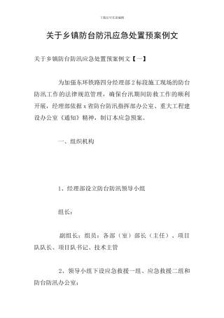 关于乡镇防台防汛应急处置预案例文