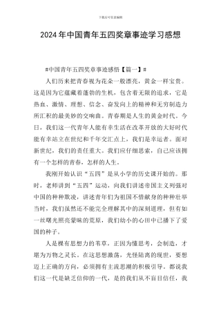 2024年中国青年五四奖章事迹学习感想