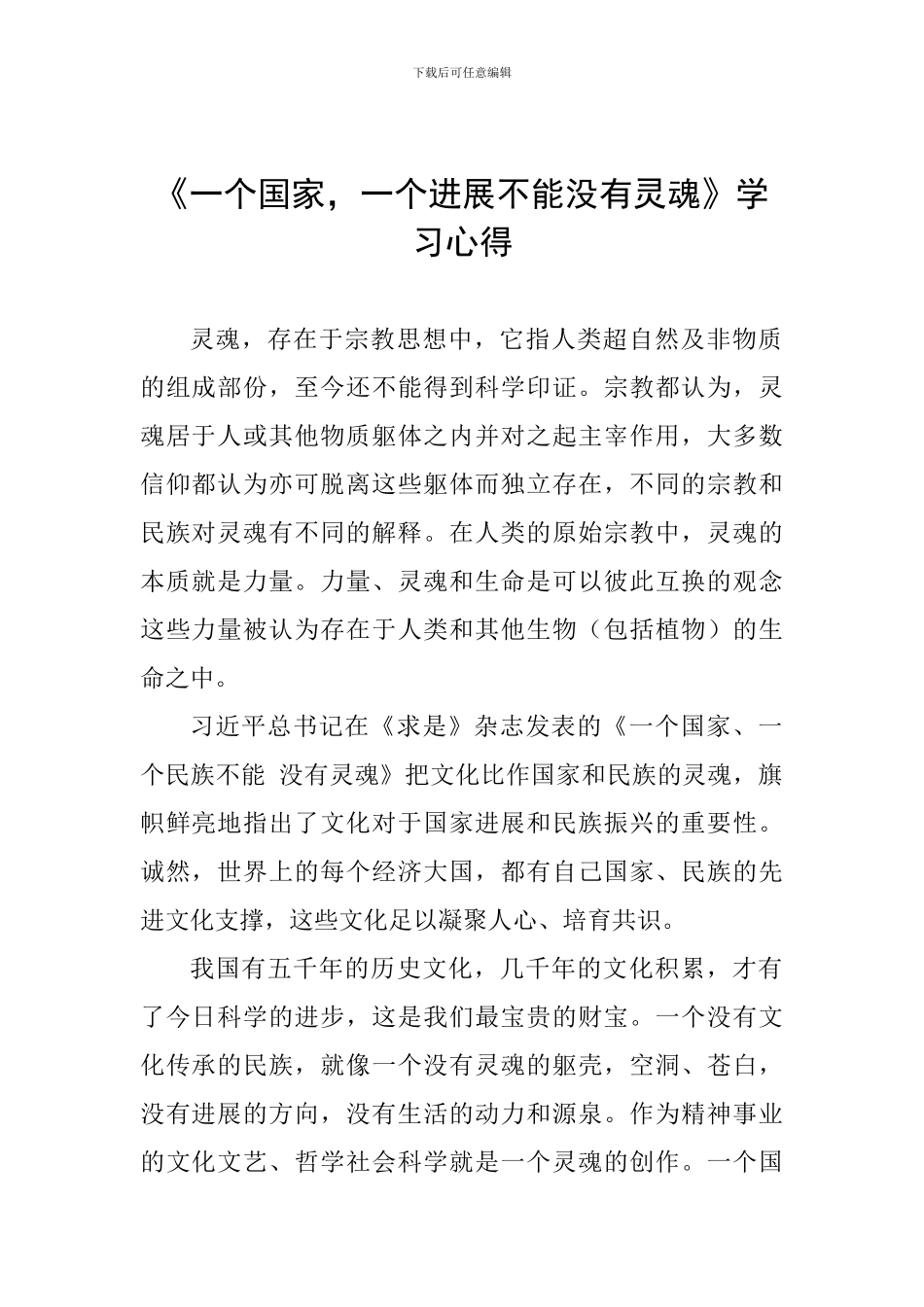 《一个国家-一个发展不能没有灵魂》学习心得_第1页