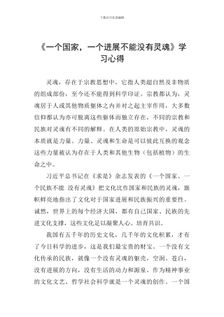 《一个国家-一个发展不能没有灵魂》学习心得
