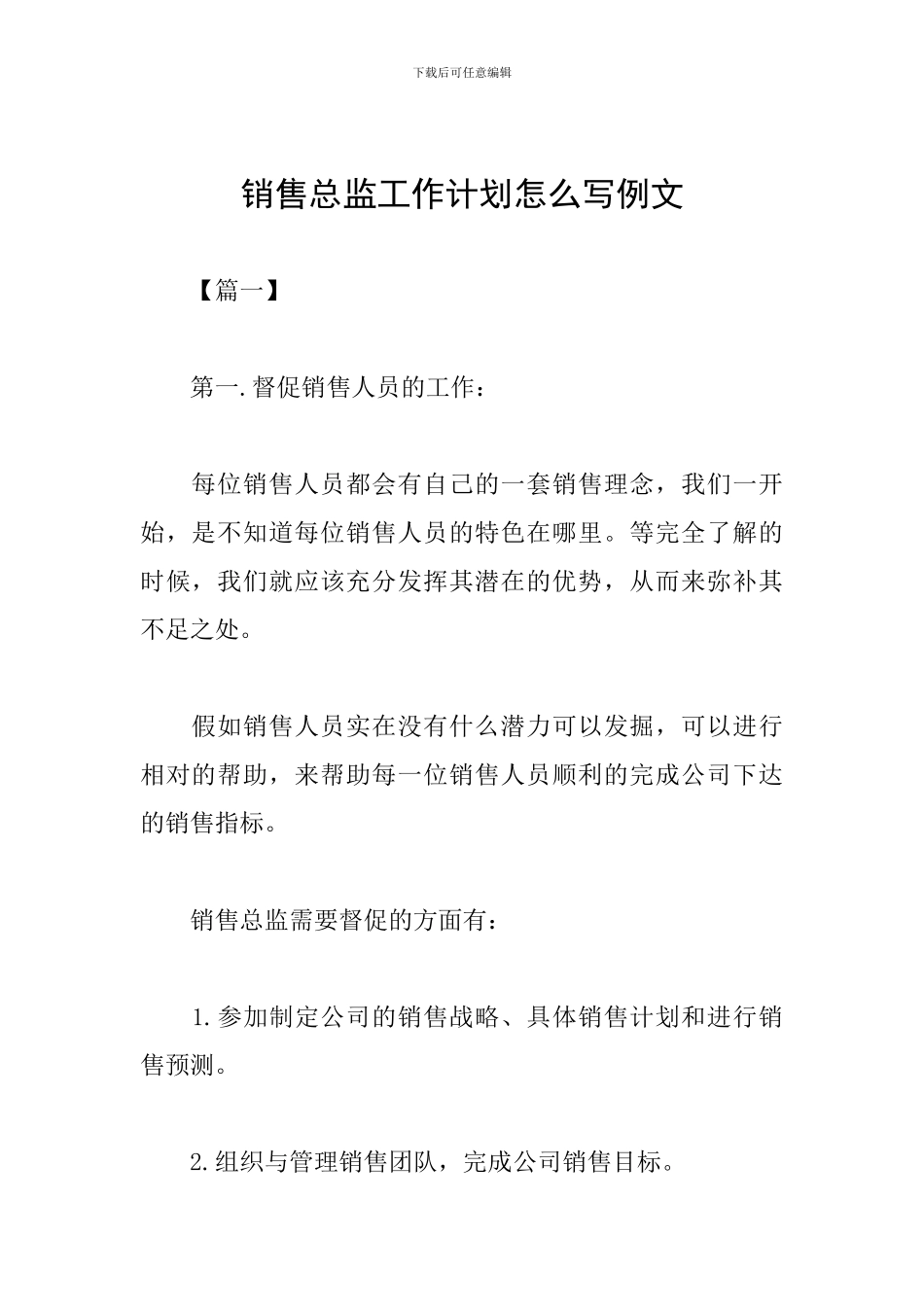 销售总监工作计划怎么写例文_第1页