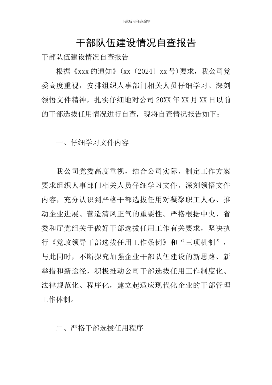 干部队伍建设情况自查报告_第1页