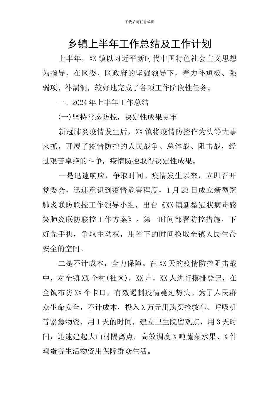 乡镇上半年工作总结及工作计划_第1页