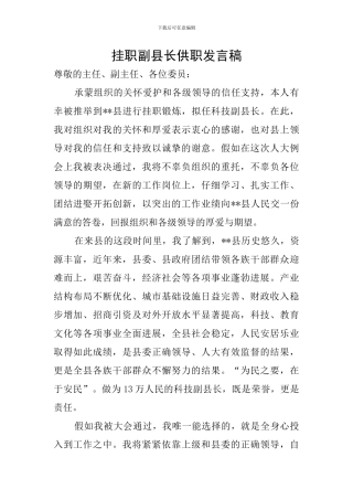 挂职副县长供职发言稿