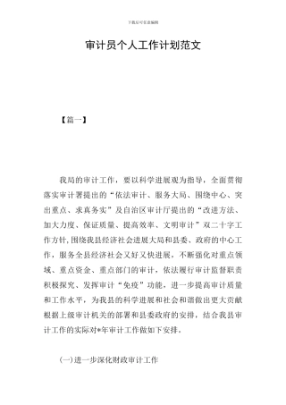 审计员个人工作计划范文