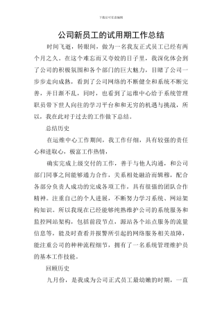 公司新员工的试用期工作总结