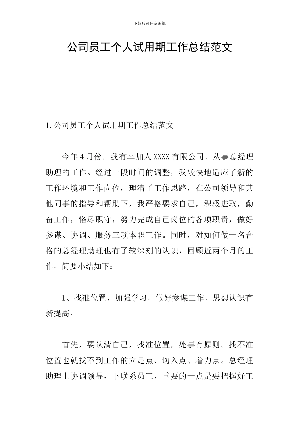 公司员工个人试用期工作总结范文_第1页