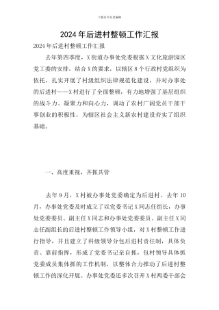 2024年后进村整顿工作汇报
