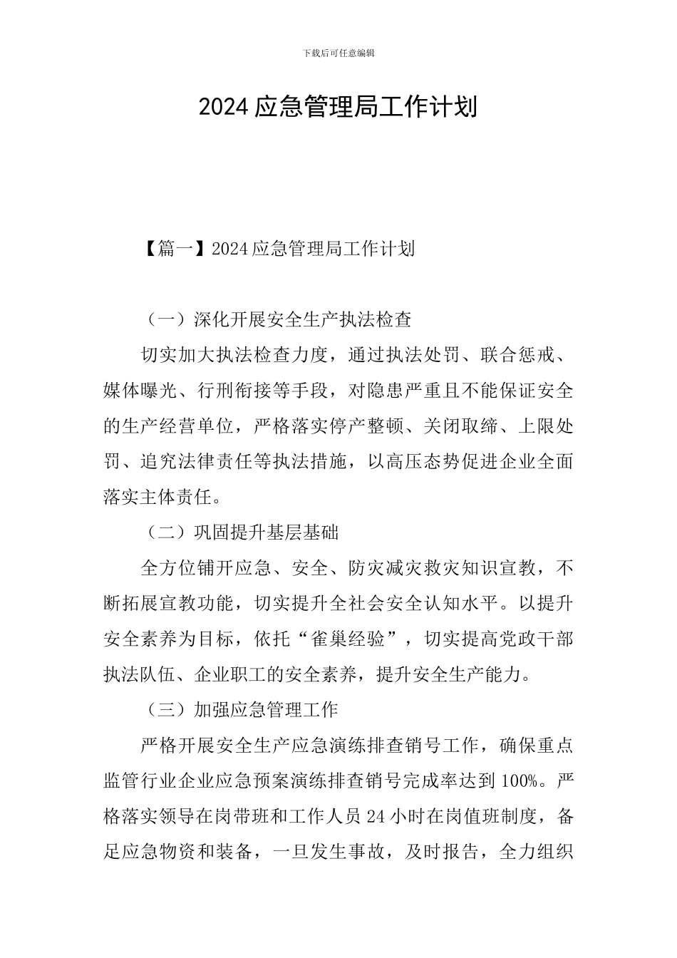 2024应急管理局工作计划_第1页