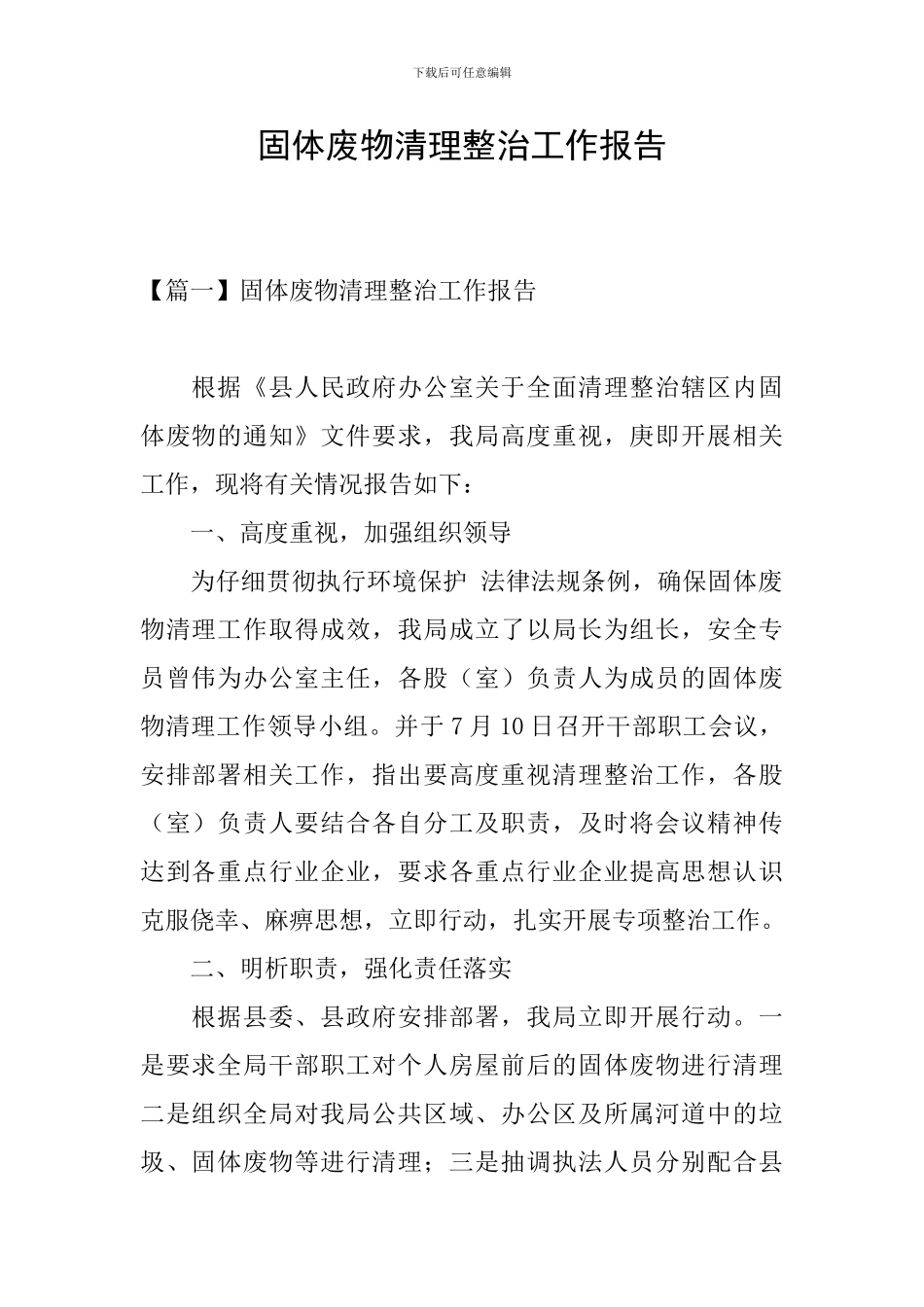 固体废物清理整治工作报告_第1页