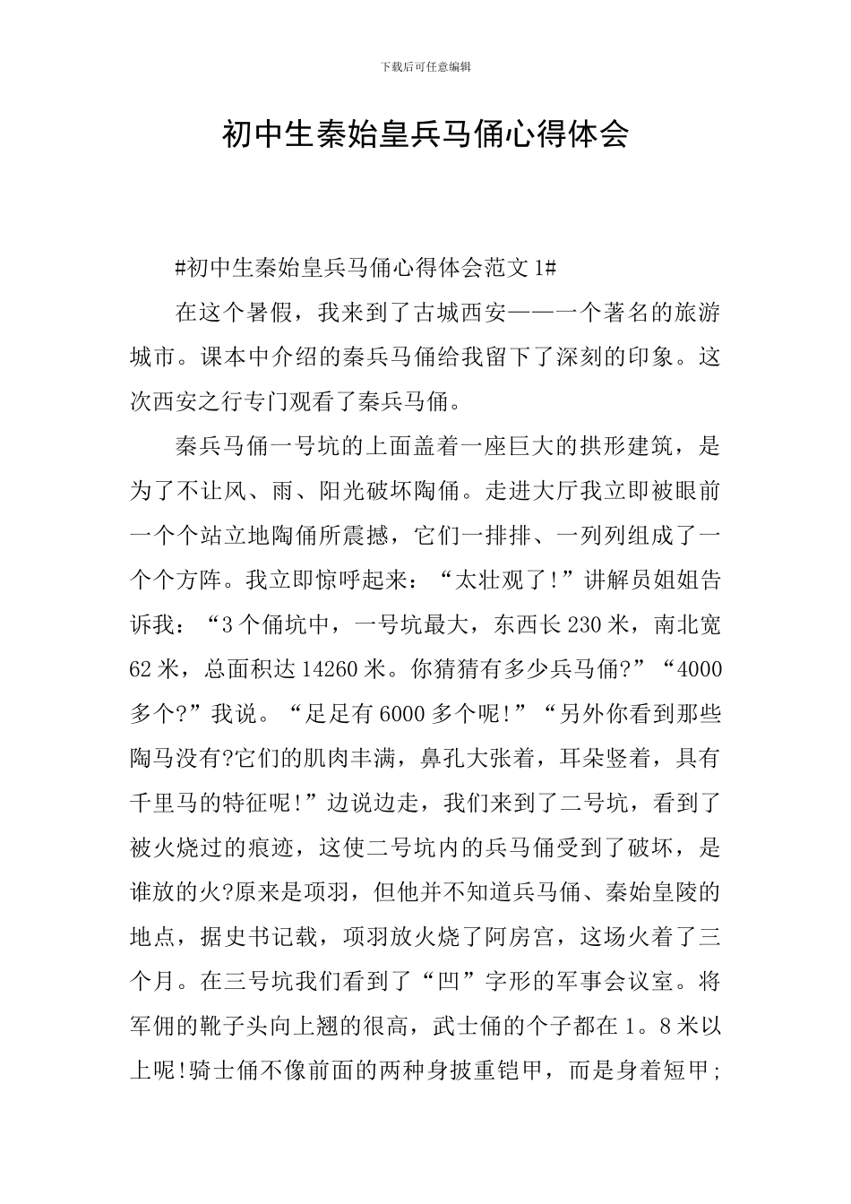 初中生秦始皇兵马俑心得体会_第1页