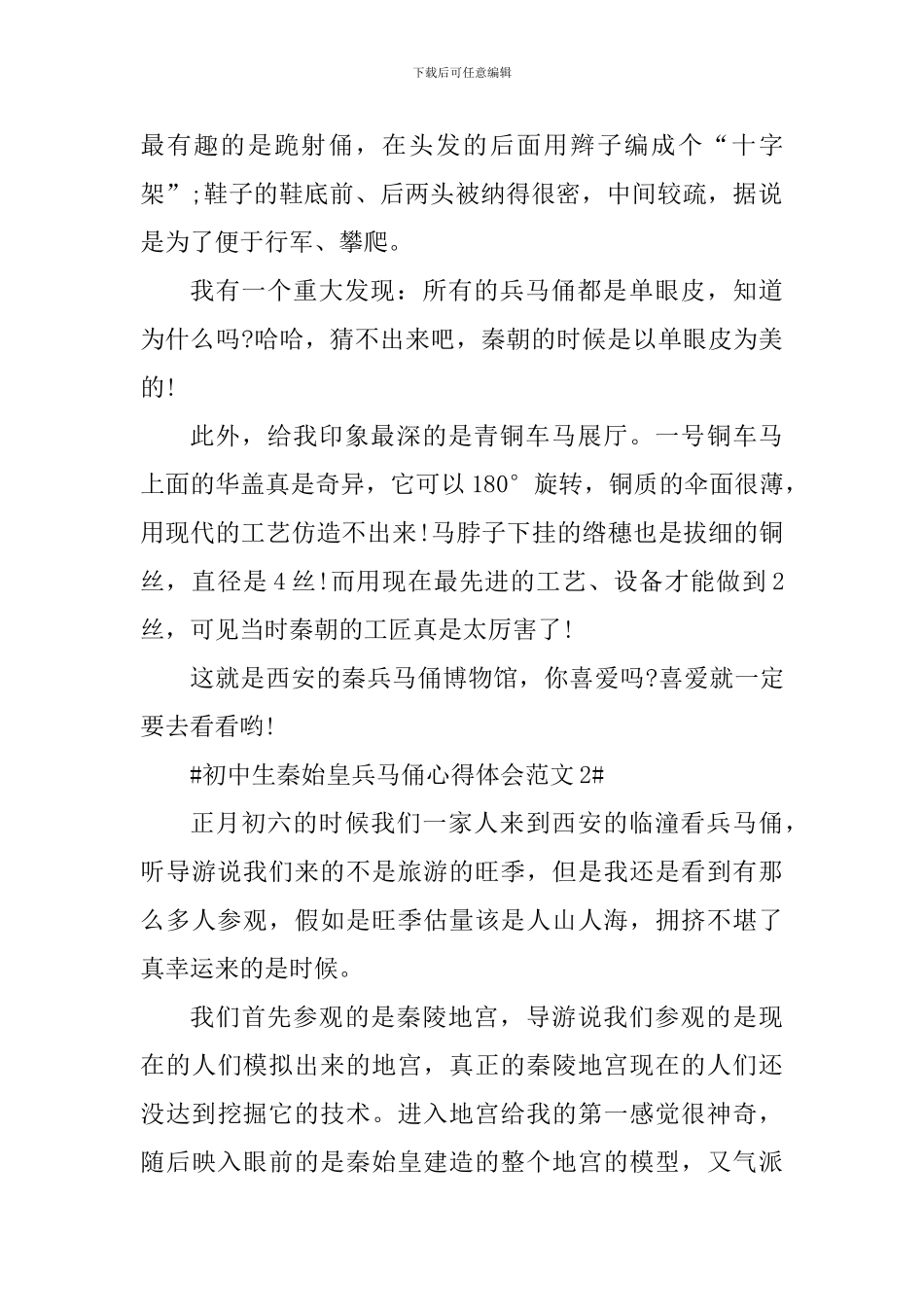 初中生秦始皇兵马俑心得体会_第2页