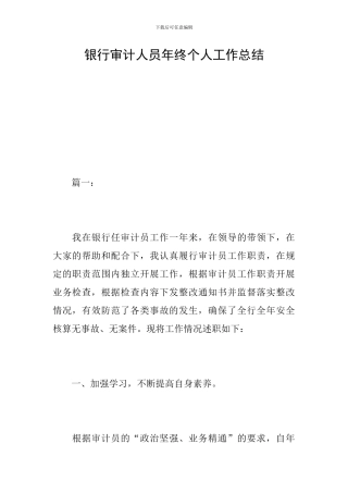 银行审计人员年终个人工作总结
