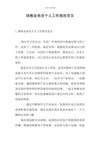 销售业务员个人工作报告范文