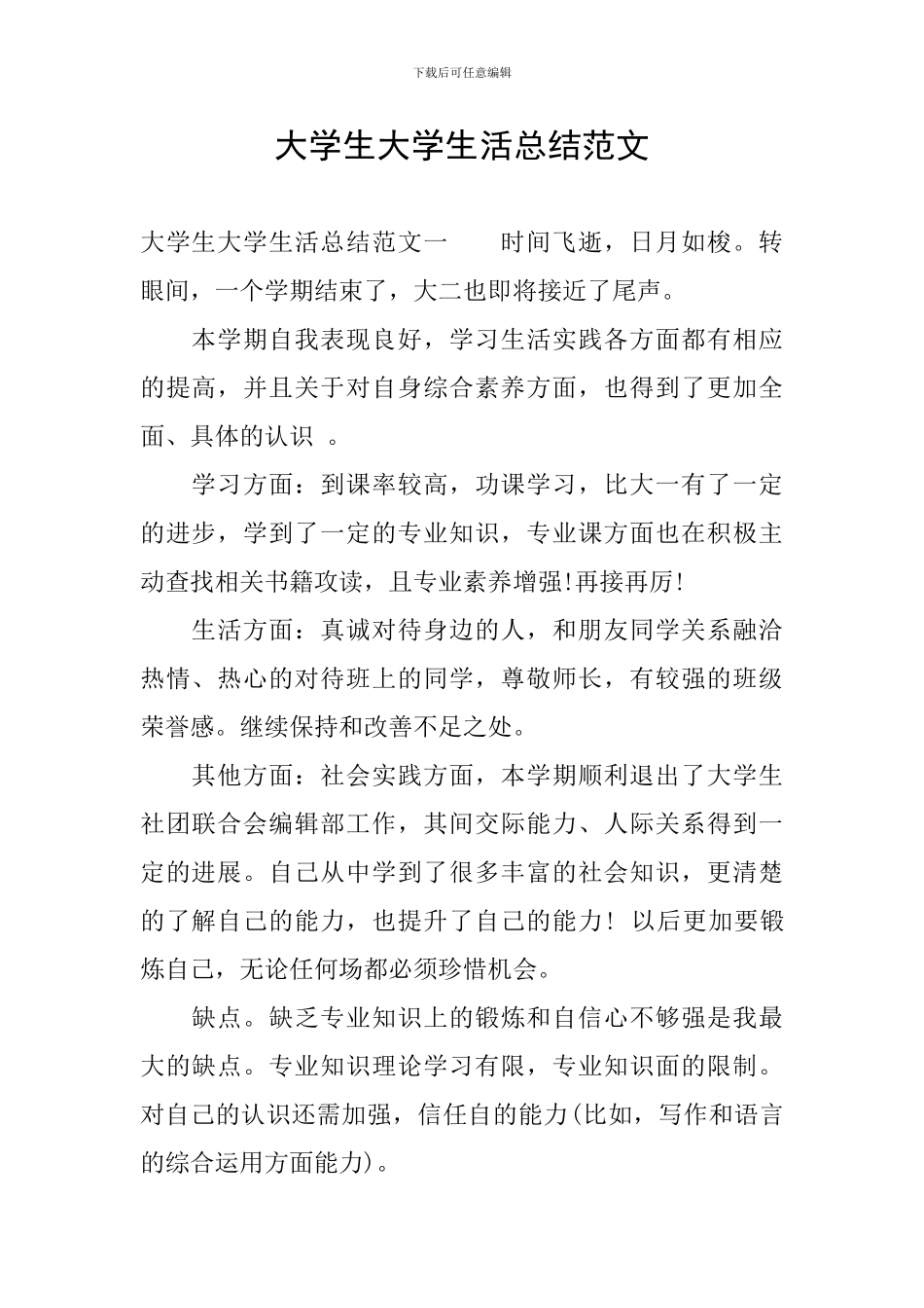 大学生大学生活总结范文_第1页