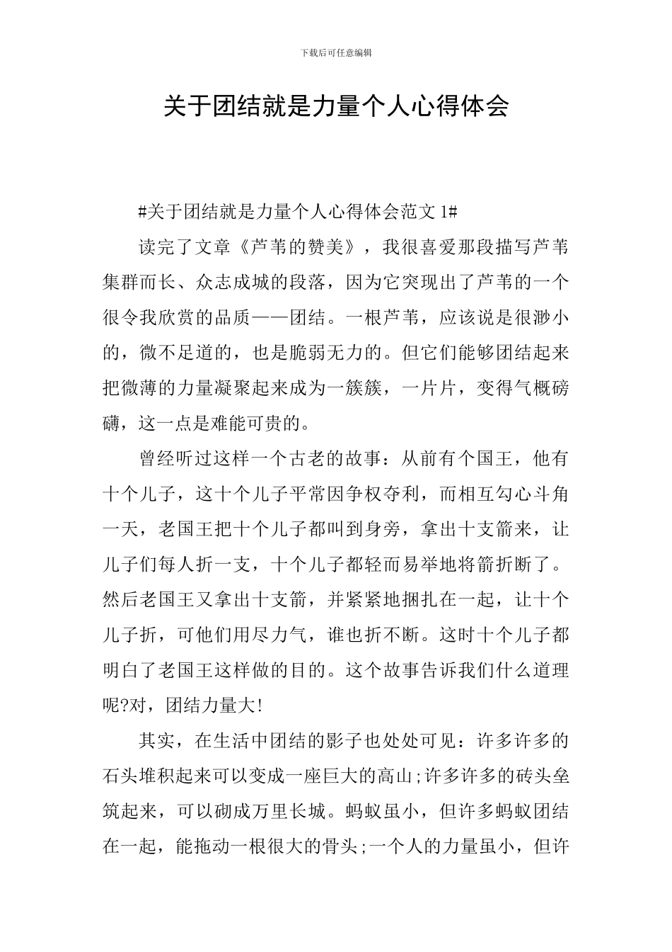 关于团结就是力量个人心得体会_第1页
