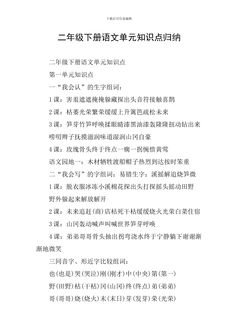 二年级下册语文单元知识点归纳_第1页