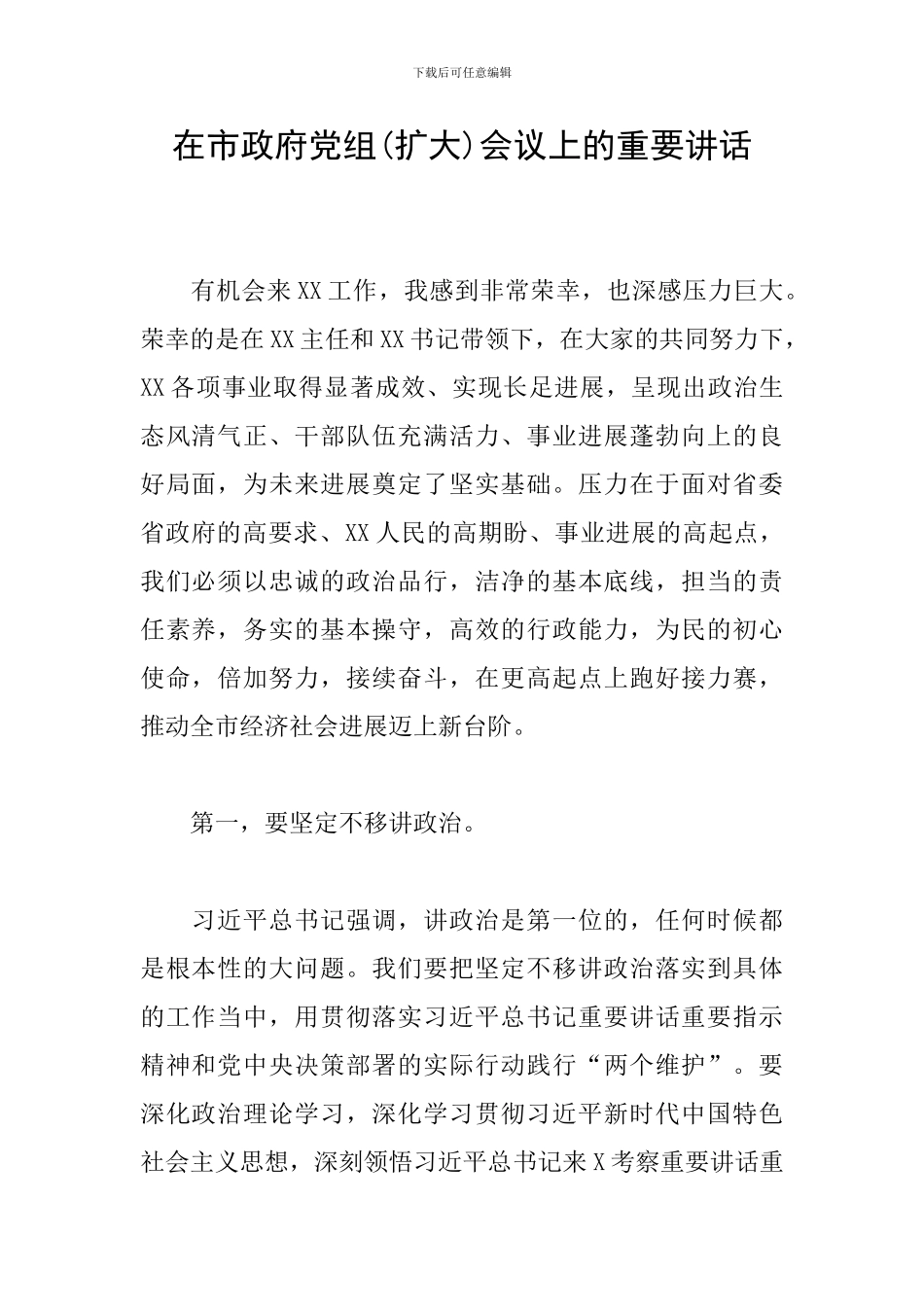 在市政府党组会议上的重要讲话_第1页