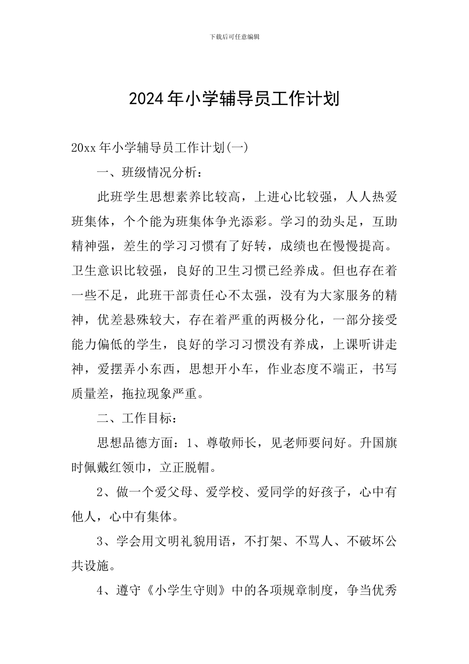 2024年小学辅导员工作计划_第1页