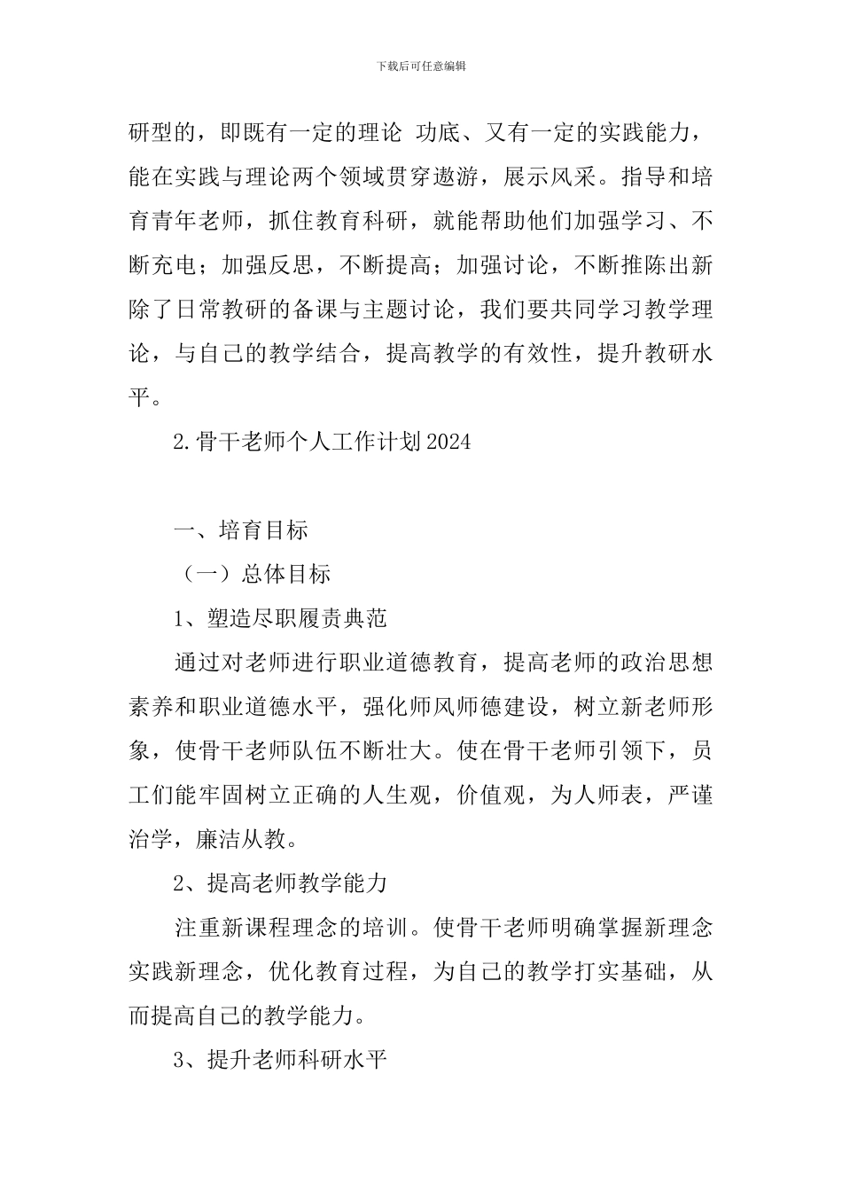 骨干教师个人工作计划2024_第3页