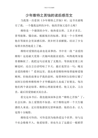 少年维特之烦恼的读后感范文