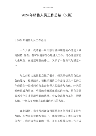 2024年销售人员工作总结