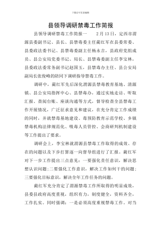 县领导调研禁毒工作简报