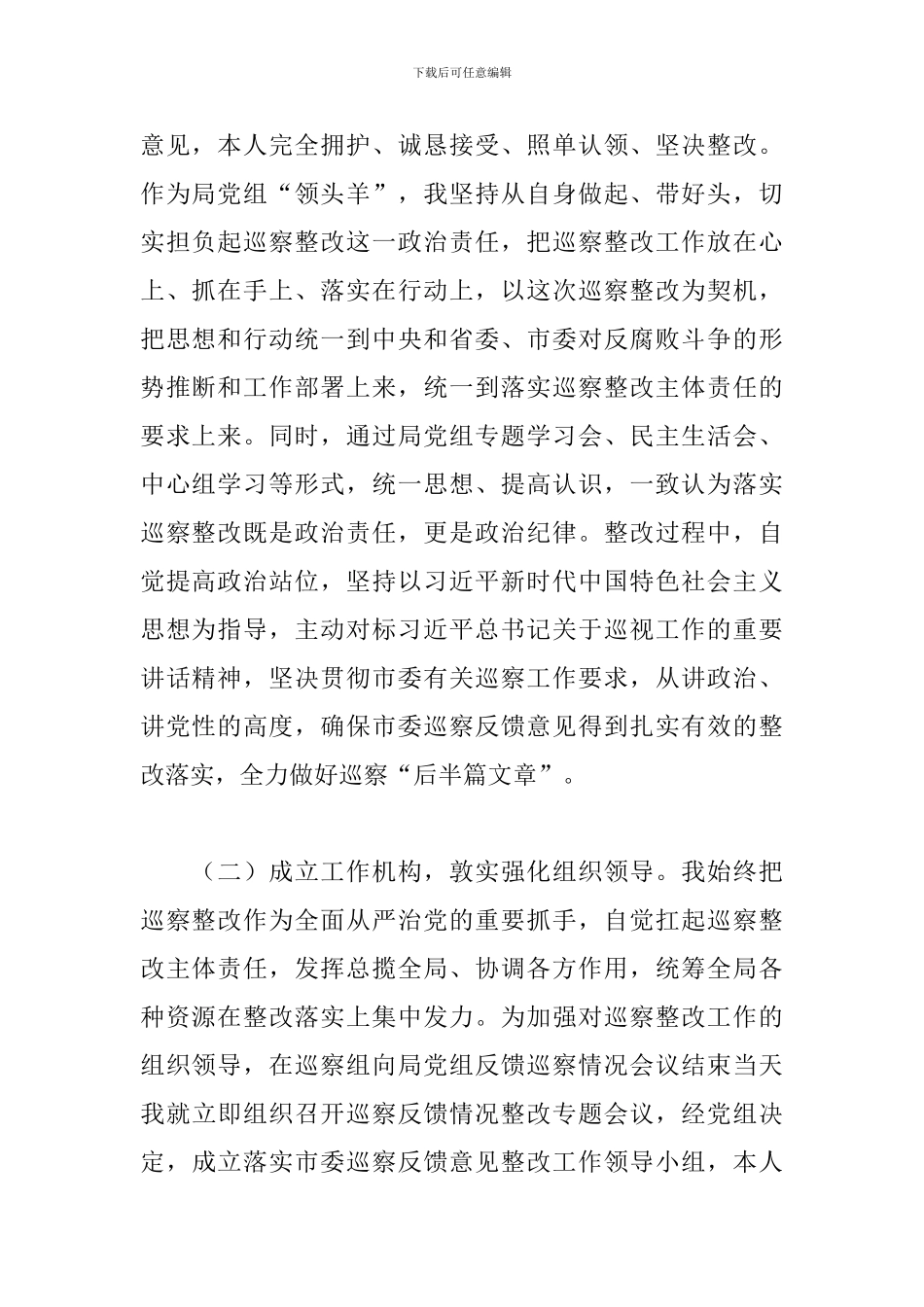 2024年市局党组书记组织落实市委巡察反馈意见整改工作报告_第2页