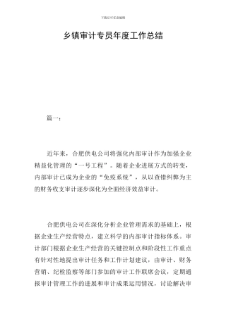 乡镇审计专员年度工作总结